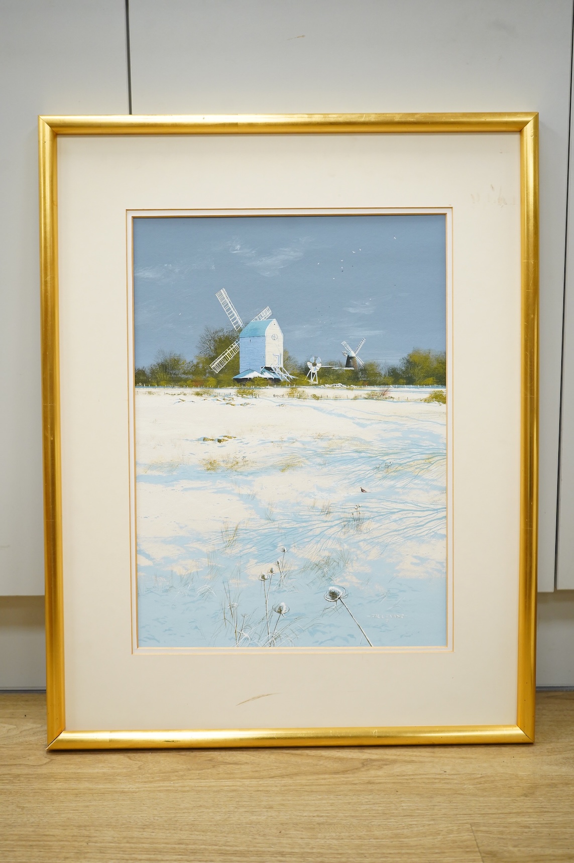 Paul Evans (b.1950), ‘Jack and Jill Windmills near Ditchling’, signed, gouache, 48 x 35cm
